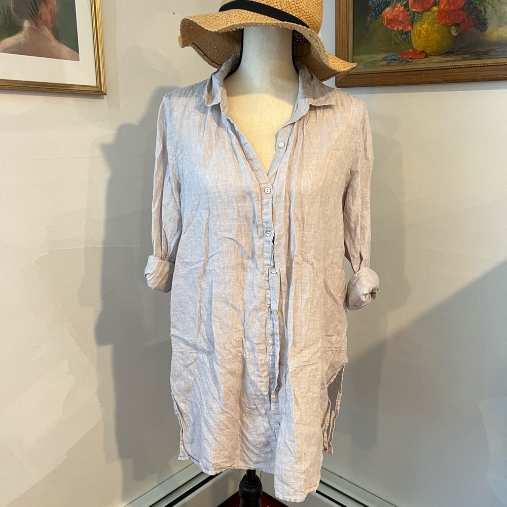 Tahari 100% linen button down beach coverup